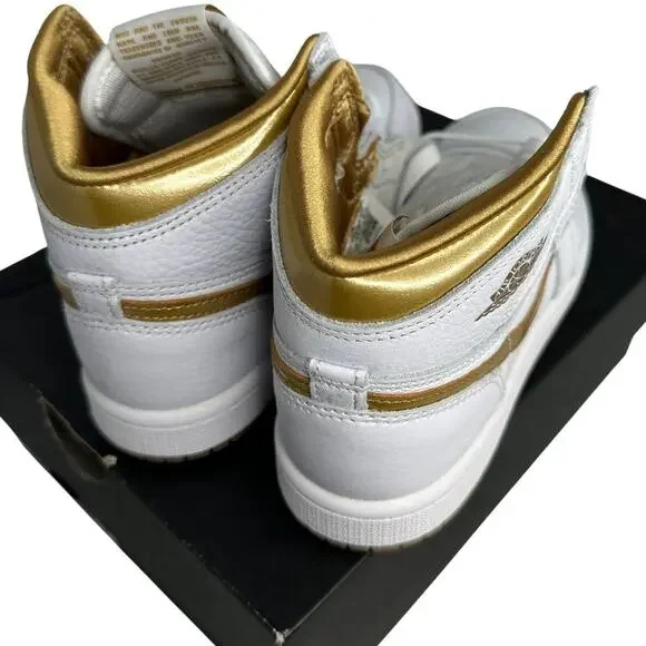 💎✨NEW IN BOX✨💎NIKE Jordan One Retro High OG (PS) White/Gold - Picture 6 of 7